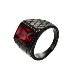 OAKKY Herren Edelstahl Jahrgang Punk Ring mit quadratischen Rot Steinen Graviertes Rauten Eherband Schwarz Größe 65 (20.7) von OAKKY