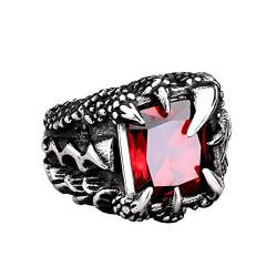 OAKKY Herren Edelstahl Vintage Gothic Dragon Claw Square Gem Ring für Cocktailparty Rote Größe 70 (22.3) von OAKKY