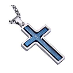 OAKKY Herren Halskette mit drehbarem Kreuz Englisch Bibel Anhänger Edelstahl mit Kette 24 Zoll Blau von OAKKY