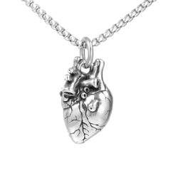 OAKKY Herren Persönlichkeit Retro Cool Solid 3D Anatomical Organ Herz Anhänger Glücks-Amulett Halskette Edelstahl Medaillon Stil mit Kette von OAKKY