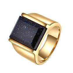 OAKKY Herren Vintage Simple Kuppel Stil Quadrat Geometrisch Blau Sandstein Edelstein Biker Ring Edelstahl Ehering Komfort Fit Gold Größe 54 (17.2) von OAKKY