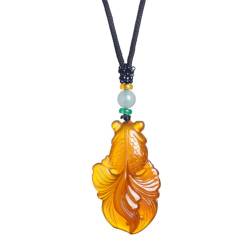 OAKKY Herren Zierliche Niedliche Goldfische Koi Karpfen Fisch Anhänger Halskette Achat ein Fisch Springt über das Drachentor Orange mit Kette von OAKKY