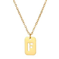OAKKY Initiale Buchstaben Halsketten für Frauen Edelstahl vergoldetes Alphabet quadratische Anhänger Halskette F von OAKKY