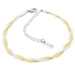 OAKKY Silber Vergoldet Edelstahl 2.5mm gedrehte Schlangenkette flach Fischgrätmuster Verstellbare Kette Armbänder für Frauen Männer, 7.1'' von OAKKY