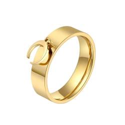 OAKKY Unisex 6mm Kreativ Mode Schlicht Ring Edelstahl mit Runder Leckerei Mond Muster Anhänger Verlobung Ehering Gold Größe 57 (18.1) von OAKKY