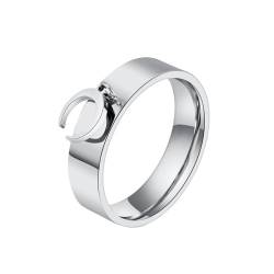 OAKKY Unisex 6mm Kreativ Mode Schlicht Ring Edelstahl mit Runder Leckerei Mond Muster Anhänger Verlobung Ehering Silber Größe 52 (16.6) von OAKKY