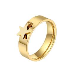 OAKKY Unisex 6mm Kreativ Mode Schlicht Ring Edelstahl mit Runder Leckerei Stern Muster Anhänger Verlobung Ehering Gold Größe 52 (16.6) von OAKKY