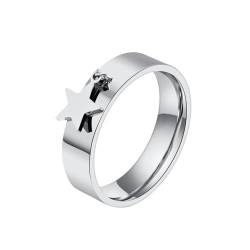 OAKKY Unisex 6mm Kreativ Mode Schlicht Ring Edelstahl mit Runder Leckerei Stern Muster Anhänger Verlobung Ehering Silber Größe 50 (15.9) von OAKKY