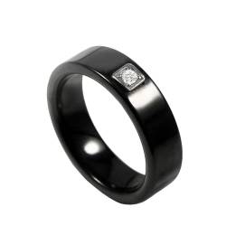 OAKKY Unisex 6mm Neuheit Simple Drachenklaue Solitär Kristall Inlay Paar Ring Keramik Passendes Set Versprechen Ehering Schwarz Größe 52 (16.6) von OAKKY