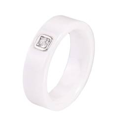 OAKKY Unisex 6mm Neuheit Simple Drachenklaue Solitär Kristall Inlay Paar Ring Keramik Passendes Set Versprechen Ehering Weiß Größe 57 (18.1) von OAKKY