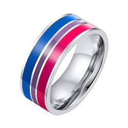 OAKKY Unisex 8mm Einzigartig Cool Emaille Bunte Streifen LGBT Homosexuell Stolz Ring Edelstahl Eternity Paar Hochzeit Band Bisexuell Größe 52 (16.6) von OAKKY