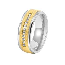 OAKKY Unisex Mode Cool Hip Hop 8mm Schrubben Kristall Einlegearbeit Sandstrahlen Oberfläche Paar Ring Edelstahl Ehering Gold Größe 68 (21.6) von OAKKY