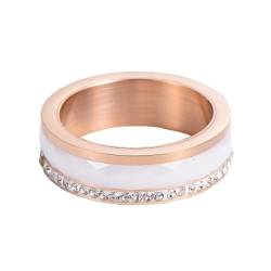 OAKKY Unisex Neuheit Simple Rhombischer Schliff Strasssteine Kristall Inlay Paar Weiß Keramik Ring Passendes Set Ehering Roségold Größe 60 (19.1) von OAKKY