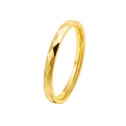 OAKKY Unisex Persönlichkeit Cool Hip Hop 2mm Dünner Stapelbarer Rautenschliff Facettenreicher Bikerring Edelstahl Ehering Gold Größe 60 (19.1) von OAKKY