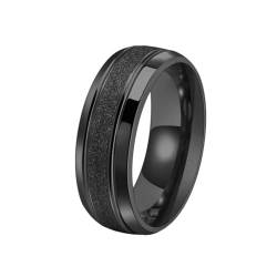 OAKKY Unisex Persönlichkeit Cool Hip Hop 8mm Schrubben Kuppel-Stil Glänzend Sandgestrahlt Oberfläche Ring Edelstahl Ehering Schwarz Größe 62 (19.7) von OAKKY