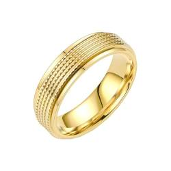 OAKKY Unisex Persönlichkeit Klassisch Cool Hip Hop 6mm Karomuster Glänzendes Paar Ring Edelstahl Komfort-Passform Gothic Punk Gold Größe 57 (18.1) von OAKKY