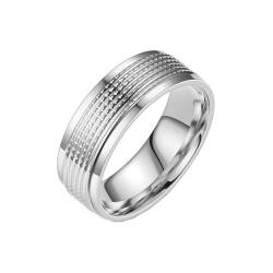 OAKKY Unisex Persönlichkeit Klassisch Cool Hip Hop 8mm Karomuster Glänzendes Paar Ring Edelstahl Komfort-Passform Gothic Punk Silber Größe 68 (21.6) von OAKKY