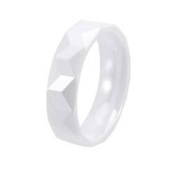 OAKKY Unisex Persönlichkeit Mode 6mm Bogenfläche Facettenreich Rhombischer Schliff Ring Keramik Paar Bequeme Passform Ehering Weiß Größe 68 (21.6) von OAKKY