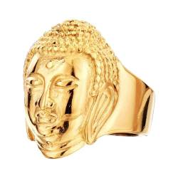 OAKKY Unisex Vintage Gothic Hip Hop Tibetisch Buddhist Sakyamuni Buddha Kopf Biker Amulett Ring Edelstahl Chinesischer Stil Gold Größe 62 (19.7) von OAKKY