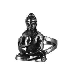 OAKKY Unisex Vintage Gothic Punk Tibetisch Buddhistische Meditation Sakyamuni Buddha Biker Amulett Ring Edelstahl Hip Hop Stil Silber Größe 62 (19.7) von OAKKY