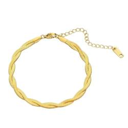 OAKKY Vergoldet Edelstahl 2.5mm gedrehte Schlangenkette flach Fischgrätmuster Verstellbare Kette Armbänder für Frauen Männer, 7.1'' von OAKKY