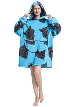 OAMENXI Übergroße Decke Hoodie tragbare Decke Sweatshirt für Damen und Herren Sherpa FLeece Riesen Kapuzenpullover mit Tasche, wolf, One size von OAMENXI