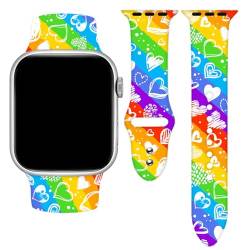 Rainbow Gay Pride Uhrenarmbänder, kompatibel mit Apple Watch, 38 mm, 40 mm, 41 mm, 42 mm, 44 mm, 45 mm, 49 mm, für Damen und Herren, verstellbares weiches Silikon-Ersatz-Smartwatch-Armband für iWatch von OANGOHW