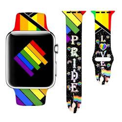 Rainbow Pride Gay-Uhrenarmbänder, kompatibel mit Apple Watch, 38 mm, 40 mm, 41 mm, 42 mm, 44 mm, 45 mm, 49 mm, für Damen und Herren, weiches Silikon, Ersatz-Smartwatch-Armband für iWatch Serie 9, 8, von OANGOHW