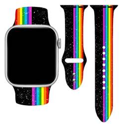 Rainbow Pride Lgbt Uhrenarmbänder, kompatibel mit Apple Watch, 38 mm, 40 mm, 41 mm, 42 mm, 44 mm, 45 mm, 49 mm, für Damen und Herren, weiches Silikon-Ersatz-Smartwatch-Armband für iWatch Serie 9, 8, von OANGOHW