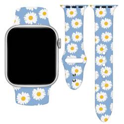 Uhrenarmband mit Gänseblümchen-Blumenmuster, kompatibel mit Apple Watch, 38 mm, 40 mm, 41 mm, 42 mm, 44 mm, 45 mm, 49 mm, für Damen und Herren, weiches Silikon, Ersatz-Smartwatch-Armband für iWatch von OANGOHW