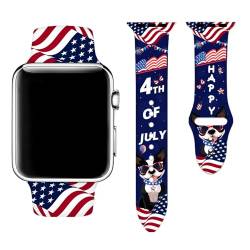 Uhrenarmband mit amerikanischer Flagge, kompatibel mit Apple Watch, 38 mm, 40 mm, 41 mm, 42 mm, 44 mm, 45 mm, 49 mm, für Damen und Herren, weiches Silikon, Ersatz-Smartwatch-Armband für iWatch Serie von OANGOHW