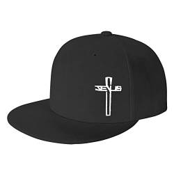 Snapback-Hüte für Herren, Jesus, christliches Kreuz, flache Krempe, Stickerei, verstellbar, Hip-Hop, einfarbig, Baseballkappe, Stickerei Schwarz, Einheitsgröße von OASCUVER