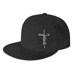 Snapback-Hüte für Herren, Jesus, christliches Kreuz, flache Krempe, Stickerei, verstellbar, Hip-Hop, einfarbig, Baseballkappe, Stickerei Schwarz 02, Einheitsgröße von OASCUVER