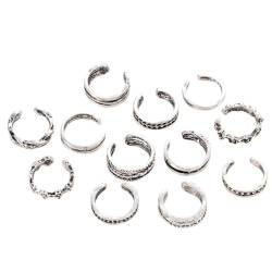 OATIPHO 12st Zehenring Fußschmuck Gemeinsamer Ring Schmuck-kits Vintage-ringe Für Frauen Damenringe Damenanzüge Bandringe Für Damen 12-teiliges Set Einstellbar von OATIPHO