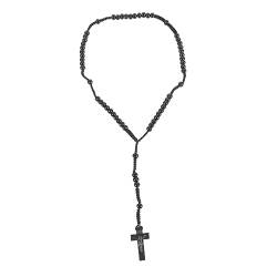 OATIPHO Kreuz Halskette Kreuzkette für Männer trendige Halskette Handgefertigte Halskette Mode Halskette Halsketten Halskette für Männer Perlen-Kreuz-Halskette Rosenkranz Halskette hölzern von OATIPHO