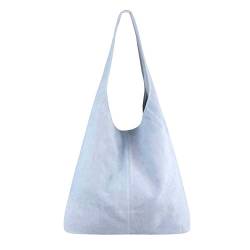 OBC Made IN Italy Damen Leder Tasche Handtasche Wildleder Shopper Schultertasche Hobo-Bag Henkeltasche Beuteltasche Velourleder (Hellblau (Wildleder)) von OBC Only-Beautiful-Couture