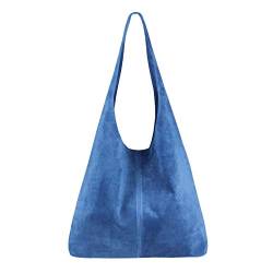 OBC Made IN Italy Damen Leder Tasche Handtasche Wildleder Shopper Schultertasche Hobo-Bag Henkeltasche Beuteltasche Velourleder (Jeansblau (Wildleder)) von OBC Only-Beautiful-Couture