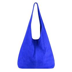 OBC Made IN Italy Damen Leder Tasche Handtasche Wildleder Shopper Schultertasche Hobo-Bag Henkeltasche Beuteltasche Velourleder (Königsblau (Wildleder)) von OBC Only-Beautiful-Couture