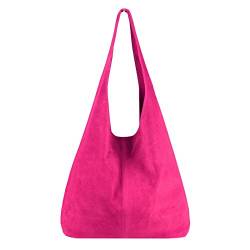 OBC Made IN Italy Damen Leder Tasche Handtasche Wildleder Shopper Schultertasche Hobo-Bag Henkeltasche Beuteltasche Velourleder (Pink (Wildleder)) von OBC Only-Beautiful-Couture