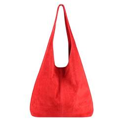 OBC Made IN Italy Damen Leder Tasche Handtasche Wildleder Shopper Schultertasche Hobo-Bag Henkeltasche Beuteltasche Velourleder (Rot (Wildleder)) von OBC Only-Beautiful-Couture