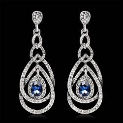 blaue Kristallohrringe für Damen, Diamantimitate, Silber und Hochzeitsschmuck für lange Hochzeitslinien von OBCPD