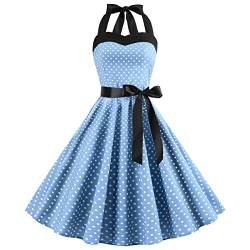 50s Vintage Retro Rockabilly Kleid Damen 1950er Hepburn Stil Swing Cocktailkleider Abendkleid hellblau L von OBEEII