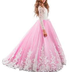 Blumenmädchen Kleid Kinder Mädchen Tutu Kleid Festlich Brautjungfer Festkleid Festzug Hochzeit Partykleid Spitzenkleid Tüllkleid Ärmellos Tütü Maxikleid Ballkleid Bodenlang Abenkleider 10-11 Jahre von OBEEII