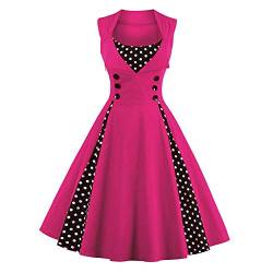 Damen 50er Jahre Kleid Polka Dots Rockabilly Hepburn Stil Cocktailkleider 1950er Vintage A-Line Partykleid Abendkleid Hot Pink 5XL von OBEEII
