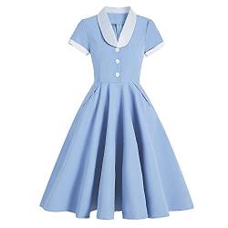 Damen 50er Jahre Retro Cocktailkleid Rockabilly 1950er Retro Polka Dots A-Line Partykleid Abendkleid Blau XXL von OBEEII