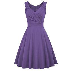 Damen 50er Jahre Retro Cocktailkleid Rockabilly Retro Polka Dots A-Line Partykleid Abendkleid Violett S von OBEEII