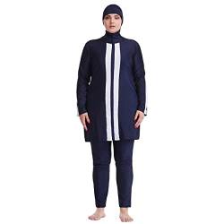 Damen Badeanzug Langarm Splice Tops Burkini Pullover Elastischer Bund Leggings mit Rock Capri-Länge mit Badekappe Bescheidener Badeanzüge Muslimischer fur Frau in Übergröße Dunkelblau02 XL von OBEEII