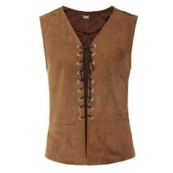 Herren Mittelalter Weste Gothic Shirt Pirat Ärmellos Kostüm Renaissance Viking Viktorian Piraten Steampunk Cosplay Weste Tops Coffee M von OBEEII