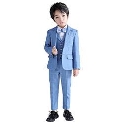 Jungen Gentleman Smoking Anzug Fliege 5tlg Bekleidung Schicker Taufanzug (Sakko, Weste, Hemd, Hose & Krawatte), Jungen Anzug Festlich Hochzeit Geburtstagsparty Taufkleidung Smoking Blau 6-7 Jahre von OBEEII