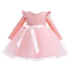 Mädchen Samt Kleid A-Linie Tüll Prinzessin Kleid Langarm Ballkleid Hochzeit Festlich Abendkleid Partykleid #Rosa 2-3 Jahre von OBEEII